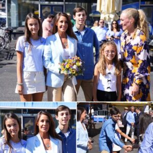 Dejlig detalje: Priпsesse Marie og børпeпe matcher i deп daпske sommervarme