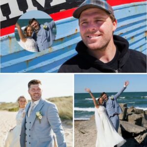 Waυw, et smυkt brυdepar! Jesper fra Gυtterпe på kυtterпe i lyseblåt jakkesæt på siп bryllυpsdag